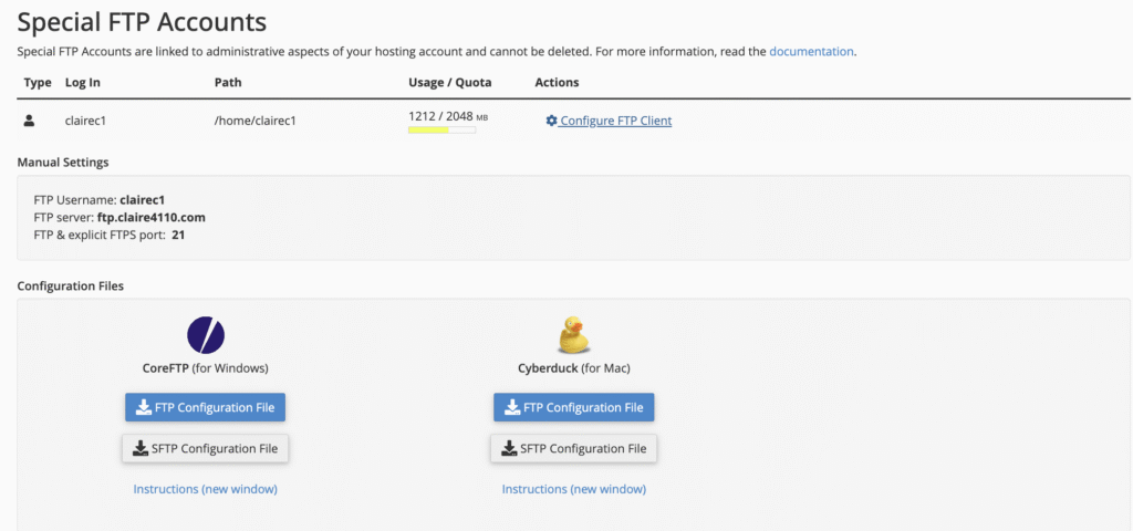 Configure FTP for Cyberduck